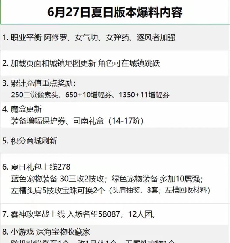DNF新版本更新时间及内容预告？